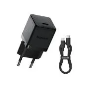 Baseus Palm Fast Charger USB-C 20W   Kabel USB-C/USB-C do transmisji danych 1m Czarny