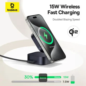 Baseus Magnetyczna podstawka do bezprzewodowego ładowania PicoGo Series 2w1 Qi2 67W czarna