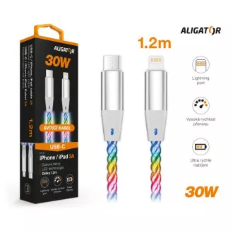 ALIGATOR Kabel do transmisji danych LIGHT 3A, 30W USB-C/Lightning 1,2m