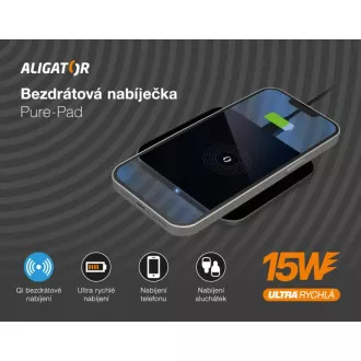 ALIGATOR Ładowarka bezprzewodowa Alligator Pure-Pad 15W, czarna