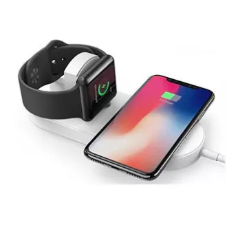 Ładowarka bezprzewodowa 2w1 do telefonu i Apple Watch, biała, 5 V, 10 W, Qi