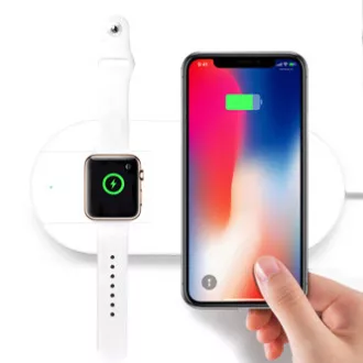 Ładowarka bezprzewodowa 2w1 do telefonu i Apple Watch, biała, 5 V, 10 W, Qi