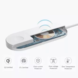 Ładowarka bezprzewodowa 2w1 do telefonu i Apple Watch, biała, 5 V, 10 W, Qi