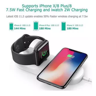 Ładowarka bezprzewodowa 2w1 do telefonu i Apple Watch, biała, 5 V, 10 W, Qi