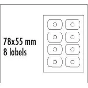 Etykiety z logo na CD 78 mm x 55 mm, A4, matowe, białe, 8 etykiet, karta CD-R, 140 g/m2, opakowanie 25 sztuk, do druku atramentowego i laserowego