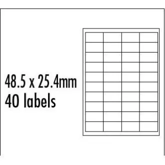 Etykiety z logo 48,5 mm x 25,4 mm, A4, matowe, czerwone, 40 etykiet, opakowanie 10 sztuk, do drukarek atramentowych i laserowych