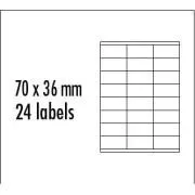 Etykiety z logo 70 mm x 36 mm, A4, matowe, czerwone, 24 etykiety, pakowane po 10 sztuk, do drukarek atramentowych i laserowych