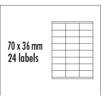 Etykiety z logo 70 mm x 36 mm, A4, matowe, żółte, 24 etykiety, pakowane po 10 sztuk, do drukarek atramentowych i laserowych