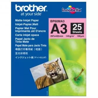 Brother Photo Matt Paper, BP60MA3, papier fotograficzny, matowy, biały, A3, 145 g/m2, 25 szt., do drukarek atramentowych Brother Photo Matt Paper, BP60MA3, papier fotograficzny, matowy, biały, A3, 145 g/m2, 25 szt., do drukarek atramentowych
