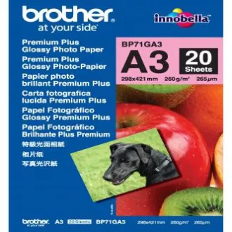 Brother Glossy Photo Paper, BP71GA3, papier fotograficzny, błyszczący, biały, A3, 260 g/m2, 20 szt., atramentowy Brother Glossy Photo Paper, BP71GA3, papier fotograficzny, błyszczący, biały, A3, 260 g/m2, 20 szt., atramentowy