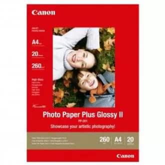 Canon Photo Paper Plus Glossy, PP-201 A4, papier fotograficzny, błyszczący, 2311B019, biały, A4, 260 g/m2, 20 szt., atramentowy