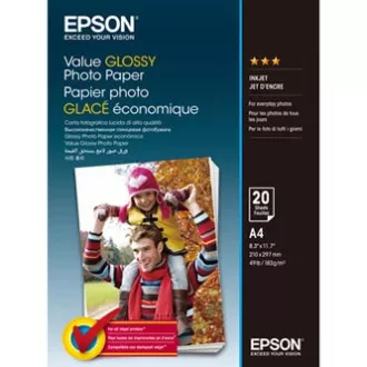 Epson Value Glossy Photo Paper, C13S400035, papier fotograficzny, błyszczący, biały, A4, 183 g/m2, 20 szt., atramentowy