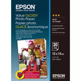 Epson Value Glossy Photo Paper, C13S400037, papier fotograficzny, błyszczący, biały, 10x15cm, 183 g/m2, 20 szt., atramentowy