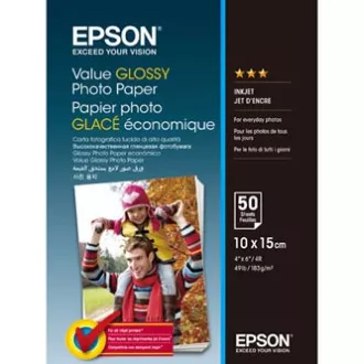 Epson Value Glossy Photo Paper, C13S400038, papier fotograficzny, błyszczący, biały, 10x15cm, 183 g/m2, 50 szt., atramentowy