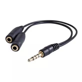 Redukcja audio, Jack (3,5 mm) męski 4-biegunowy - 2x Jack (3,5 mm) żeński, 0,2 m, stereo, czarny