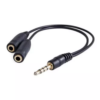 Reduktor audio, Jack (3,5 mm) męski 4-biegunowy - 2x Jack (3,5 mm) żeński, 0,2 m, stereo, czarny, blister z logo