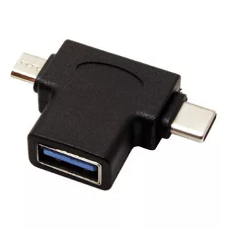 Reduktor USB (2.0), USB A żeńskie - microUSB męskie   USB C męskie, czarny, plastikowa torba OTG