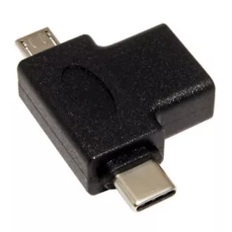 Reduktor USB (2.0), USB A żeńskie - microUSB męskie   USB C męskie, czarny, plastikowa torba OTG