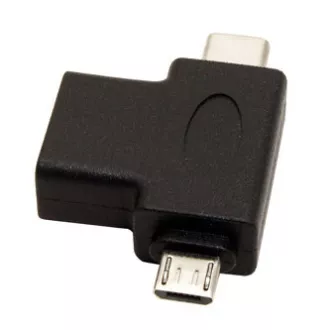 Reduktor USB (2.0), USB A żeńskie - microUSB męskie   USB C męskie, czarny, plastikowa torba OTG