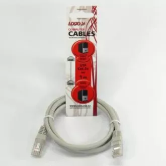 Kabel sieciowy LAN UTP patchcord, Cat.5e, RJ45 męski - RJ45 męski, 1 m, nieekranowany, szary, torba z logo LOGO, WYPRZEDAŻ