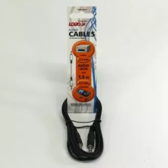Kabel audio Jack (3,5 mm) męski - Jack (3,5 mm) męski, 1,5 m, czarny, logo