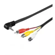 Kabel audio/wideo Jack (3,5 mm) męski - 3x CINCH męski, 1,5 m, 4-biegunowy jack 90&deg;, czarny