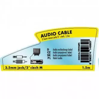 Kabel audio Jack (3,5 mm) męski - 2x CINCH męski, 1,5 m, czarny, logo