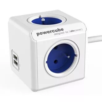 Kabel zasilający 230V przedłużający, CEE7 (widełki) - POWERCUBE, 1.5m, EXTENDED USB, niebieski, POWERCUBE, 4 gniazda, 2xUSB port, zabezpieczenie przed dziećmi