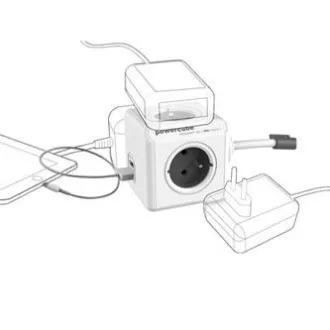 Kabel zasilający 230V przedłużacz, CEE7 (widełki) - POWERCUBE, 1.5m, EXTENDED USB, czerwony, POWERCUBE, 4 gniazda, 2xUSB port, dla dzieci p