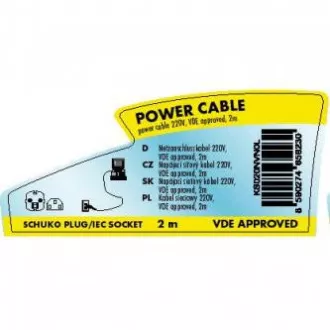 Kabel zasilający 230V, CEE7 (widełki) - C13, 2m, zatwierdzony przez VDE, czarny, logo
