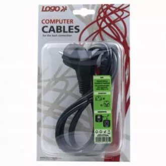 Kabel sieciowy 230V, CEE7 (widełki) - C13, 2m, zatwierdzony przez VDE, czarny, logo, blister