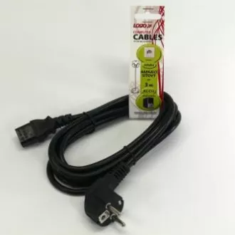 Kabel zasilający 230V, CEE7 (widełki) - C13, 3m, zatwierdzony przez VDE, czarny, logo