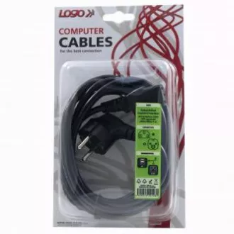 Kabel zasilający 230V, CEE7 (widełki) - C13, 3m, zatwierdzony przez VDE, czarny, logo