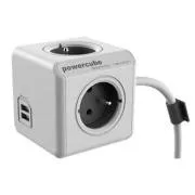 Przedłużacz sieciowy 230V, CEE7 (widełki) - POWERCUBE, 3m, EXTENDED USB, szary, POWERCUBE, 4 gniazda, bezpieczniki dla dzieci