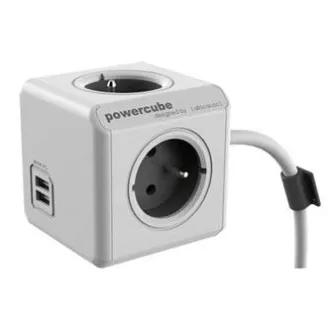 Przedłużacz sieciowy 230V, CEE7 (widełki) - POWERCUBE, 3m, EXTENDED USB, szary, POWERCUBE, 4 gniazda, bezpieczniki dla dzieci