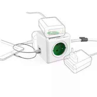 Przedłużacz sieciowy 230V, CEE7 (widełki) - POWERCUBE, 3m, EXTENDED USB, szary, POWERCUBE, 4 gniazda, bezpieczniki dla dzieci