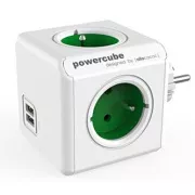 Gniazdo 240V, CEE7 (widełki) - POWERCUBE, 0.1m, ORYGINALNE USB, zielone, POWERCUBE, 4 gniazda, 2xporty USB
