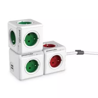 Gniazdo 240V, CEE7 (widełki) - POWERCUBE, 0.1m, ORYGINALNE USB, zielone, POWERCUBE, 4 gniazda, 2xporty USB
