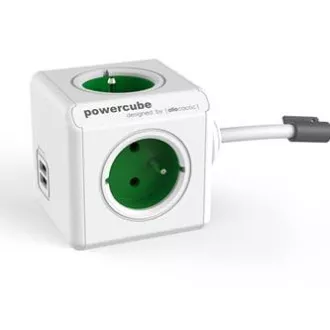 Przedłużacz kabla zasilającego 230V, CEE7 (widełki) - POWERCUBE, 1.5m, EXTENDED USB, zielony, POWERCUBE, 4 gniazda, 2xport USB, zabezpieczenie przed dziećmi