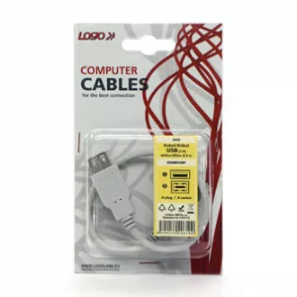 Kabel przedłużający USB Logo (2.0), USB A męski - USB A żeński, 0,3 m, biały, blister