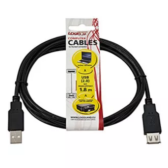 Kabel przedłużający USB Logo (2.0), USB A męski - USB A żeński, 1,8 m, czarny Kabel przedłużający USB Logo (2.0), USB A męski - USB A żeński, 1,8 m, czarny
