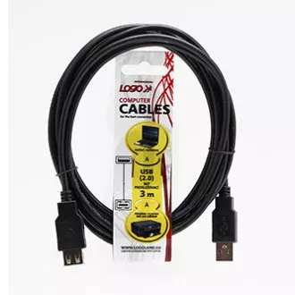Kabel przedłużający USB Logo (2.0), USB A męski - USB A żeński, 3 m, czarny