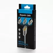 Kabel USB ze złączami (2.0), USB A męskie - microUSB męskie   Apple Lightning męskie   USB C męskie, 1 m, okrągły, w oplocie, srebrny,