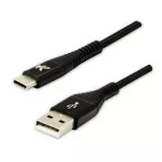 Kabel USB z logo (2.0), USB A męski - USB C męski, 1 m, 480 Mb/s, 5 V/3 A, czarny, pudełko, nylonowy oplot, aluminiowa osłona złącza