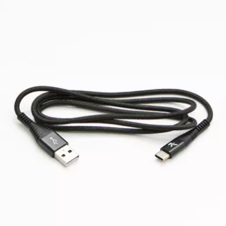 Kabel USB z logo (2.0), USB A męski - USB C męski, 1 m, 480 Mb/s, 5 V/3 A, czarny, pudełko, nylonowy oplot, aluminiowa osłona złącza