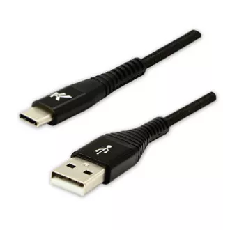 Kabel USB z logo (2.0), USB A męski - USB C męski, 2 m, 480 Mb/s, 5 V/3 A, czarny, pudełko, nylonowy oplot, aluminiowa osłona złącza