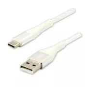Kabel USB z logo (2.0), USB A męski - USB C męski, 2 m, 480 Mb/s, 5 V/3 A, biały, pudełko, nylonowy oplot, aluminiowa osłona złącza