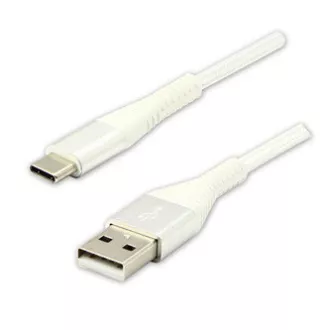 Kabel USB z logo (2.0), USB A męski - USB C męski, 2 m, 480 Mb/s, 5 V/3 A, biały, pudełko, nylonowy oplot, aluminiowa osłona złącza