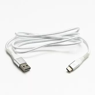 Kabel USB z logo (2.0), USB A męski - USB C męski, 2 m, 480 Mb/s, 5 V/3 A, biały, pudełko, nylonowy oplot, aluminiowa osłona złącza