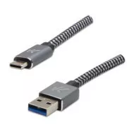 Kabel USB z logo (3.2 gen. 1), USB A męski - USB C męski, 1 m, 5 Gb/s, 5 V/3 A, szary, pudełko, metalowy oplot, aluminiowa osłona złącza